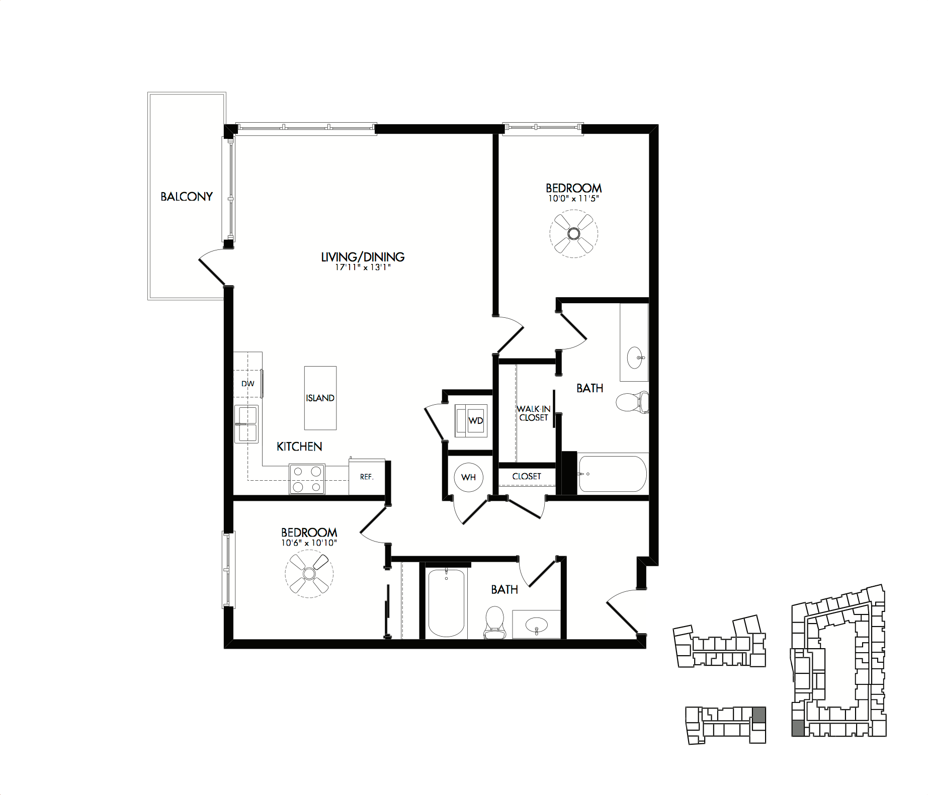 Floor plan layout diagram for 2D w/ Balcony
